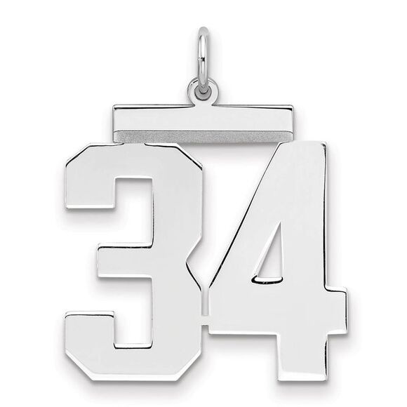 Sterling Silver Athletic Collection Large Polished Number 34 Pendant
